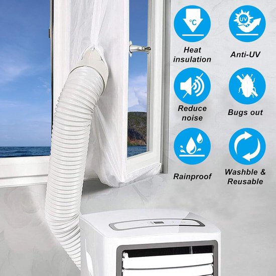 Airco Raamafdichtingskit - 400 cm - Met Rits & Zelfklevende Tape - Luchtdicht & Waterdicht - Voor Mobiele Airco & Droger