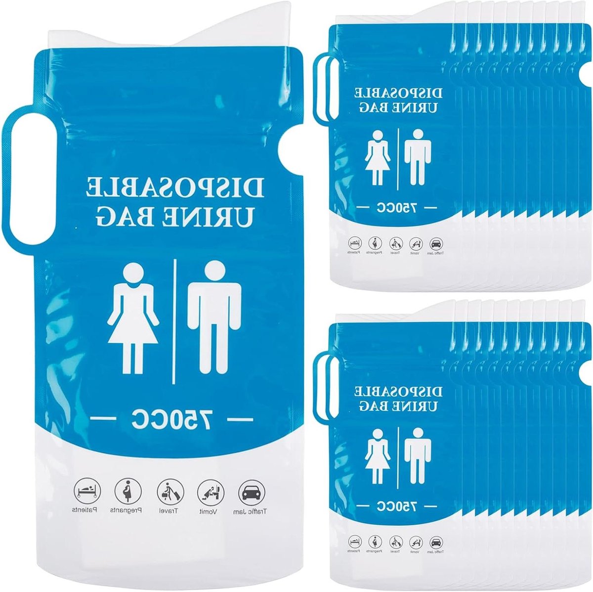Pack of 24 Wegwerp Urinezakjes 750 ml: Urinezakjes voor op Reis met Handvat Noodtoilet voor in de Auto Draagbare Natuur Sect Zak voor Kamperen Wandelen Reizen Auto Noodgeval.