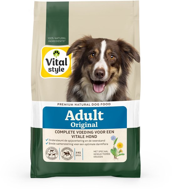 VITALstyle Hond Adult Original - Hondenbrokken - Alles Voor Een Vitale Hond - Met o.a. Paardenbloemwortel & Citroenmelisse - 3 kg
