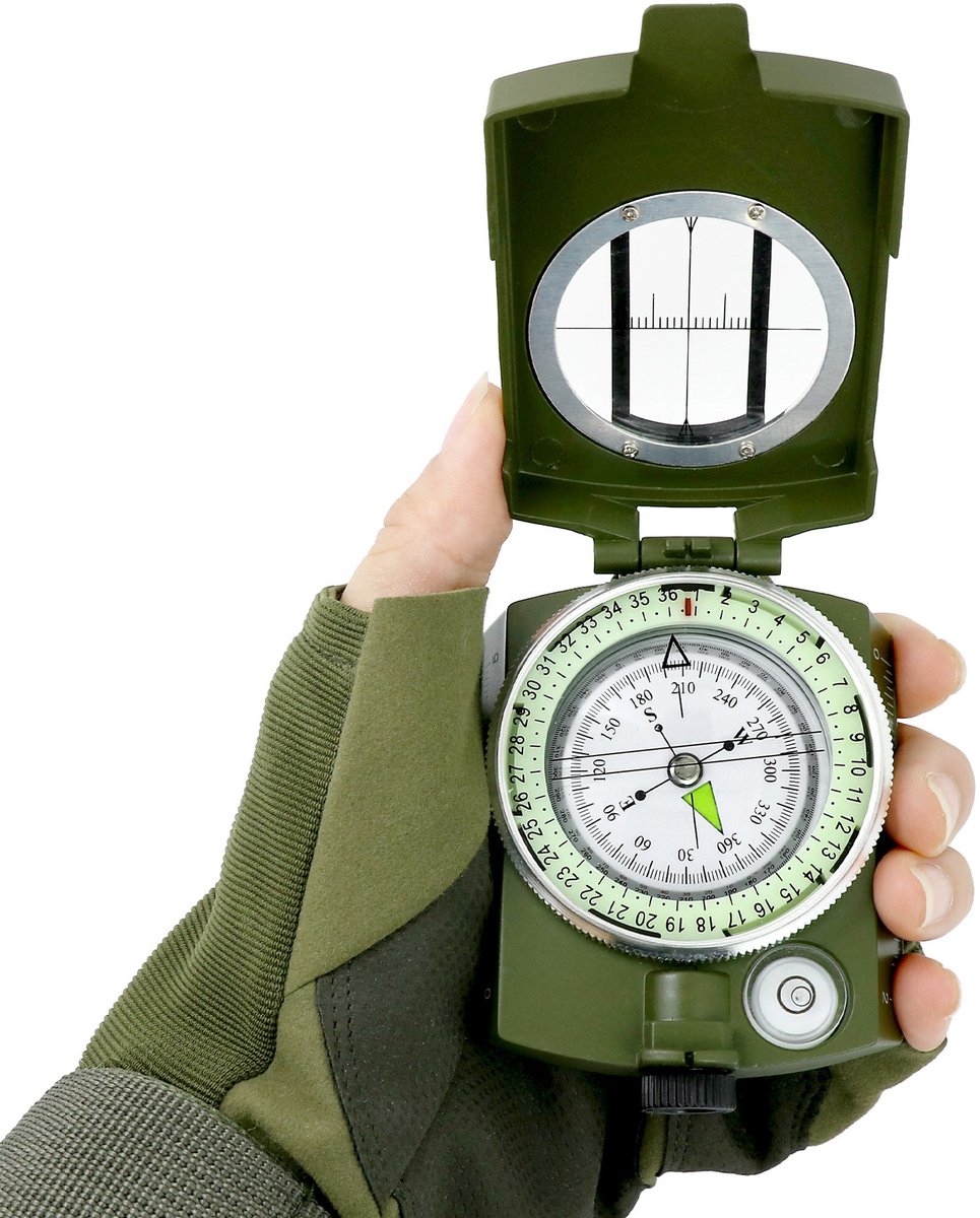 Kompas - Waterdicht & Schokbestendig - Met Fluorescerende Verlichting & Meetlint - Voor Outdoor/Navigatie (Leger Groen)