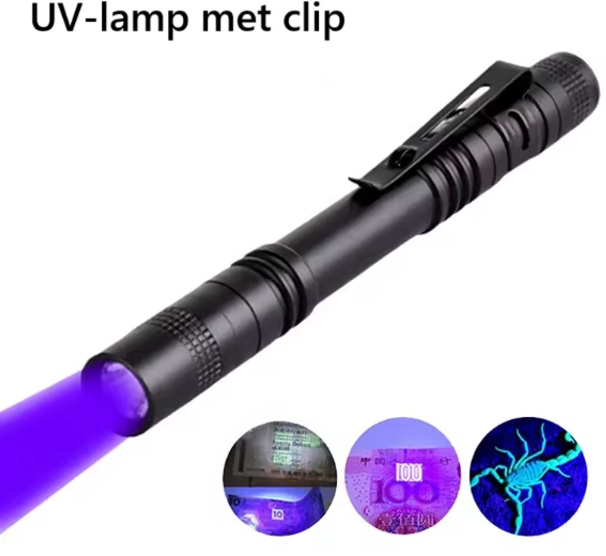 TLVX Mini UV Zaklamp met Clip – Ultraviolet Light – LED Blacklight – Fosforlamp - Fluoresceert – Echtheid Geld & Postzegels controleren – Opsporen Urine – Zaadvocht – Sperma – Lichaamsvocht - Fosfor laag Zegels en Biljetten – Controle ID kaart - Bed