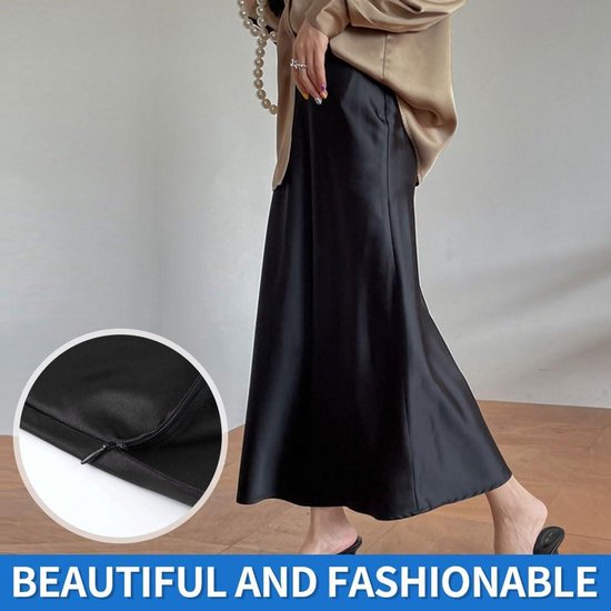 DGSHIRLDJO Dames satijnen rok lang elegant A-lijn midi-rok, hoge taille zijdezachte rok voor bruiloft, feest, zakelijk (DE/NL/SE/PL, Alfabetisch, XXL, Regular, Regular, Champagne