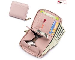 RFID Leren Portemonnee – Compacte Rits Kaarthouder, Munt- en Geldvak voor Heren en Dames - Pink