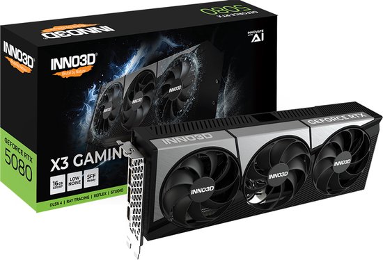 INNO3D NVIDIA GeForce RTX 5080 X3 Gaming OC - Videokaart - 16GB - GDDR7 - PCIe 5.0 - 1x HDMI 2.1 - 3x DisplayPort 2.1