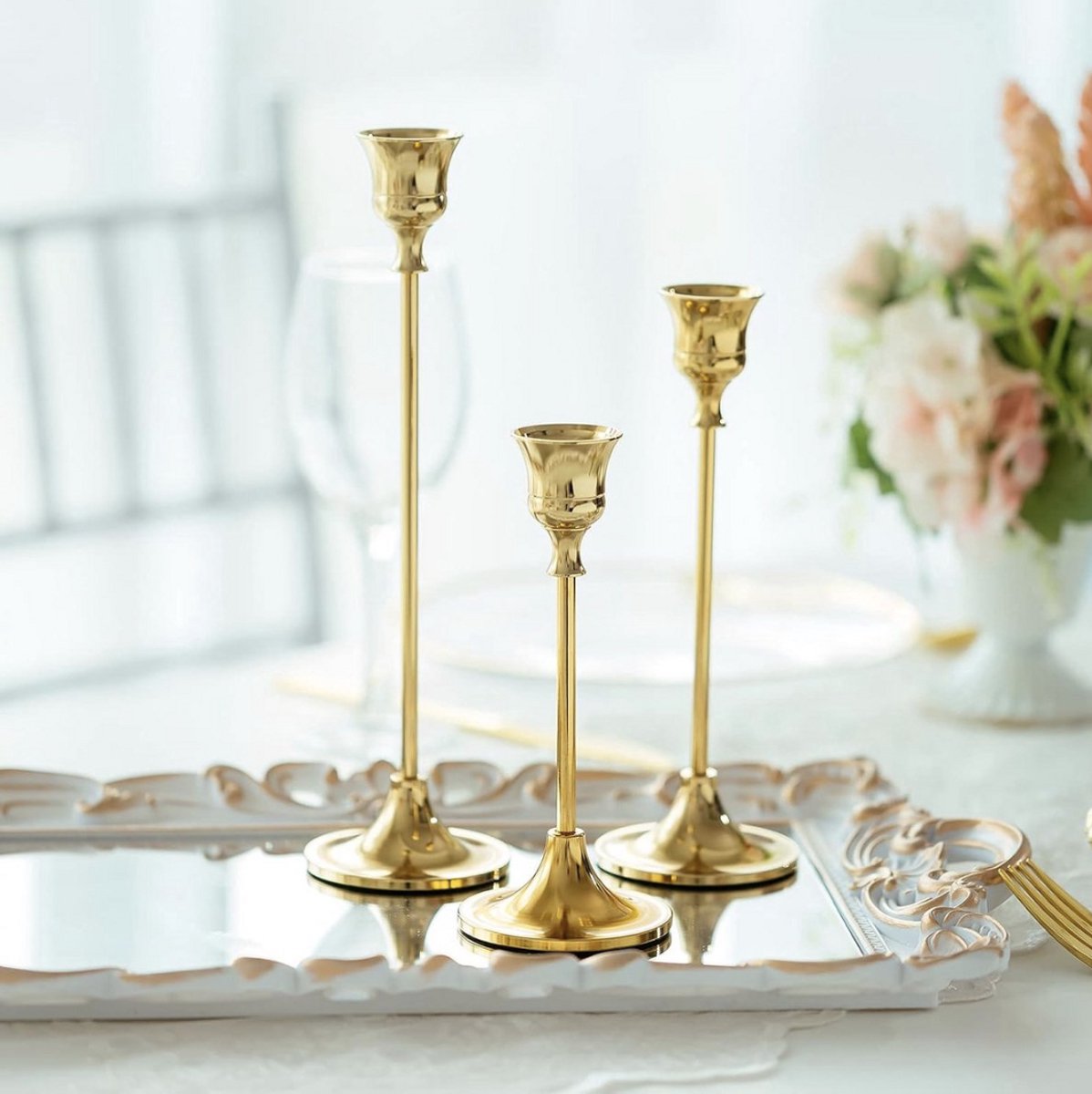 Kaarsenhouder goud - set van 6 - Goud - metalen kaarsenhouders - Kandelaar set- kaars op sokkel - Stijlvol - feestdecoratie - 21 diner - StijlvolStekkie - Kerst - Halloween - Pasen - Kaarsen niet inbegrepen. – foto 4