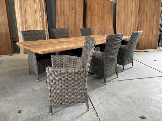 Ensemble de salle à manger tronc d'arbre en teak matrix ou pied en U "260cm" incl. 6 Atlanta