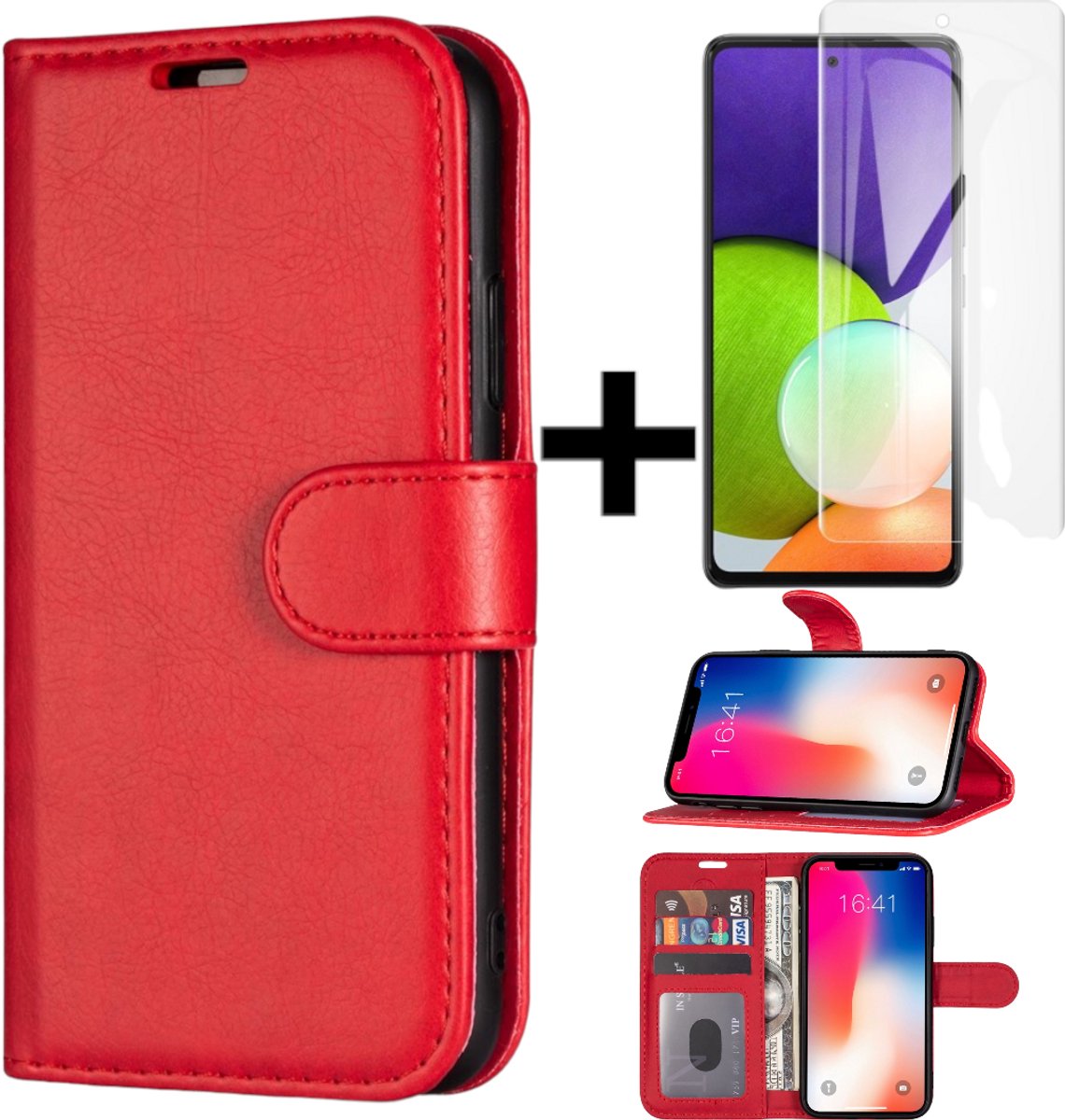 Hoesje Geschikt voor Apple iPhone 7/8 plus hoesje/Book case/Portemonnee Book case kaarthouder en magneetflipje + gratis screen protector /kleur Rood