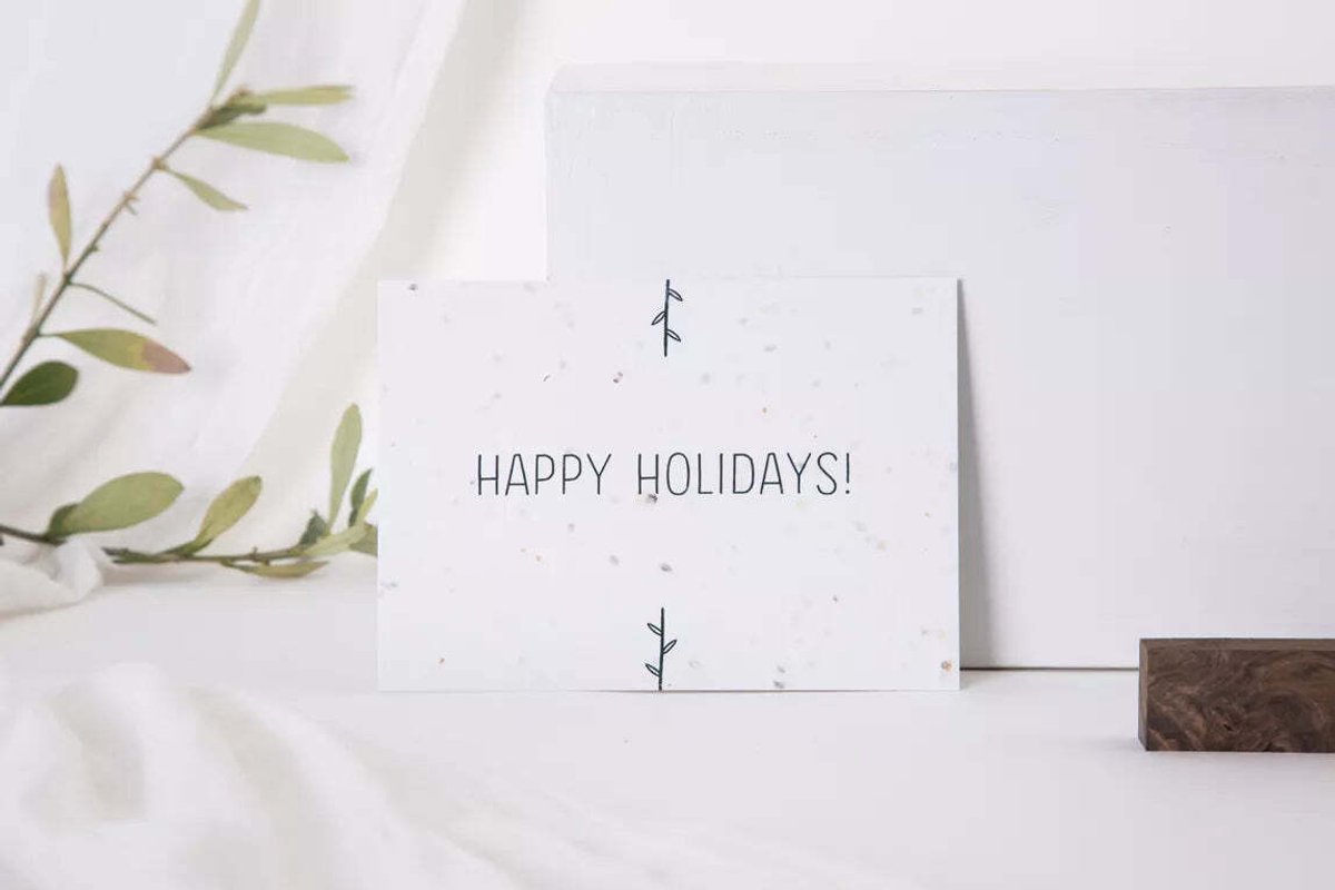 Plantbare zaadkaart "Happy Holidays" 3 stuks - Kaart voor feestdag - Ansichtkaart Kruidenzaden verse dille, tijm, basilicum en rucola - Zaadkaarten
