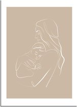 DesignClaud Poster vrouw met baby naturel - minimalisme A3 + fotolijst wit