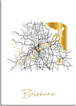 DesignClaud Brisbane Plattegrond Stadskaart poster met goudfolie bedrukking A3 + Fotolijst wit
