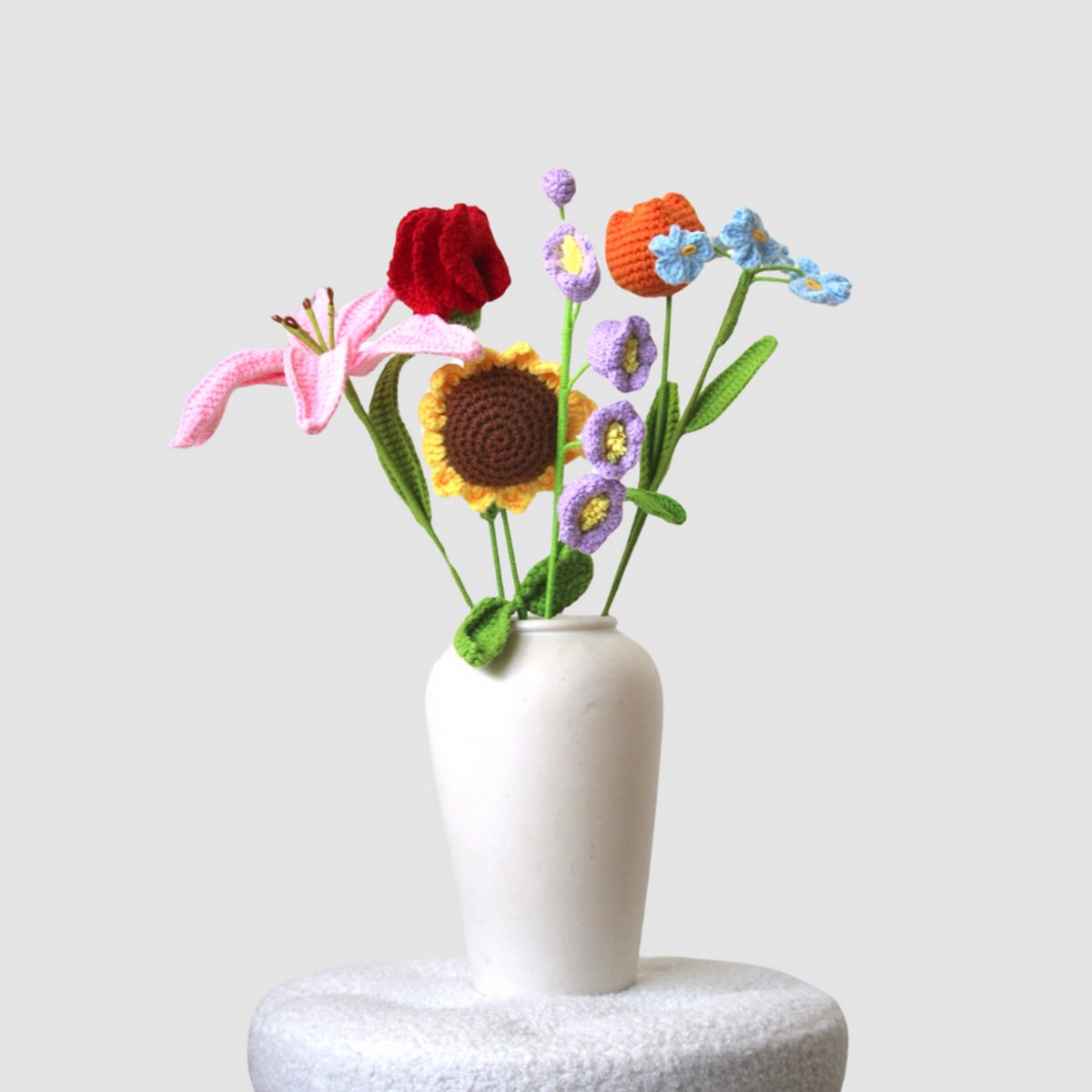 Woolbloom - kunstbloemen - Gehaakte Bloemenboeket - Veldboeket - interieurdecoratie- onderhoudsvrij