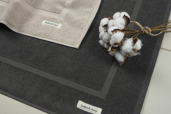 L&G - Badkamermat - Badmat 50 x 80cm - Set van 2 - Badmatten - Badmatten - 1000 gsm - Badmat katoen - Badmat- badmat antraciet - badmatten sets - Antraciet