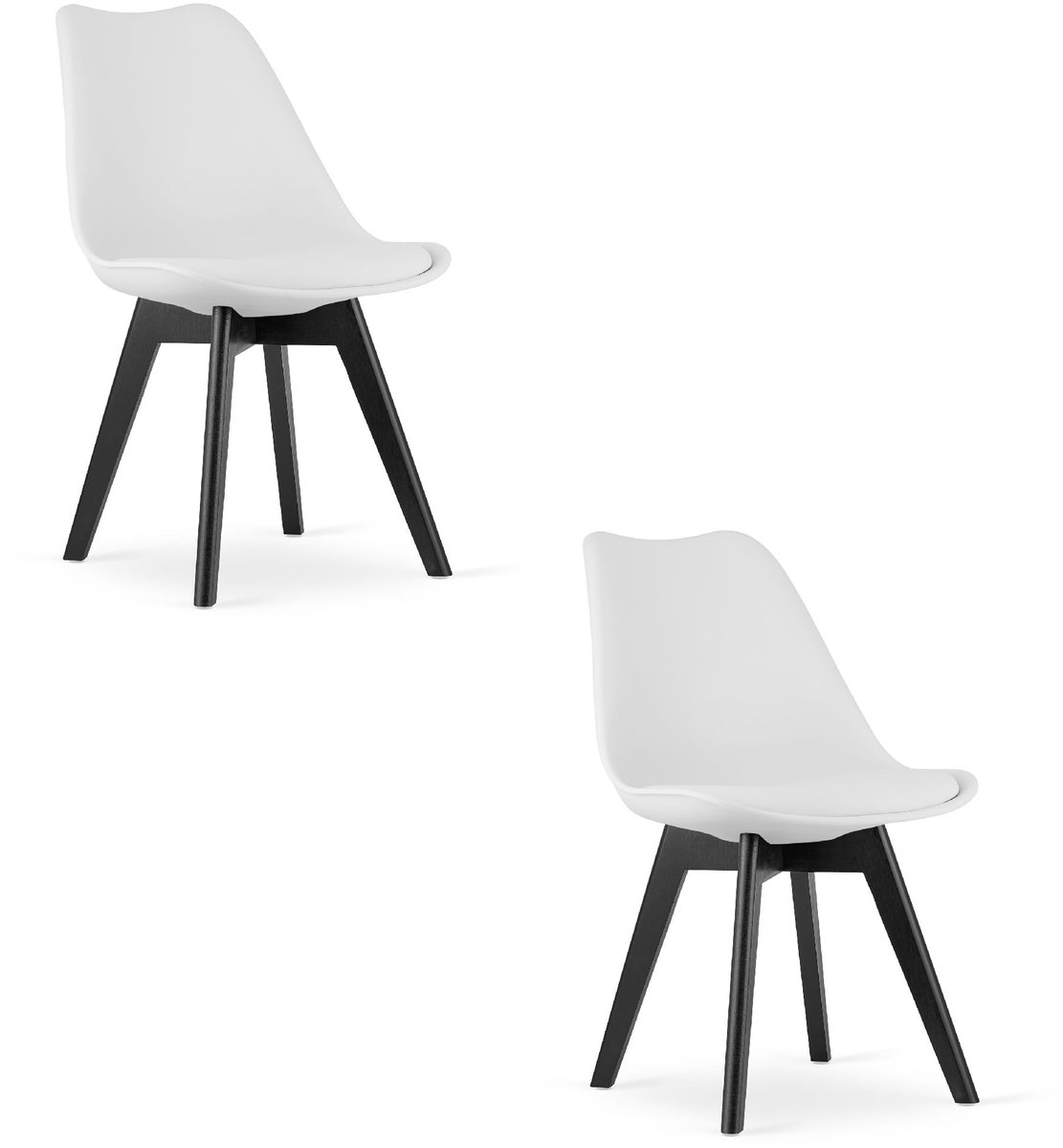 LEOBERT Set van 2 Stoelen MARK – Wit, Zwarte Poten, Kunststof Zitting met Kunstlederen Kussen, Strak Design, Ergonomisch, Geschikt voor Keuken, Eetkamer, Kantine en Werkruimte, Max. 120 kg