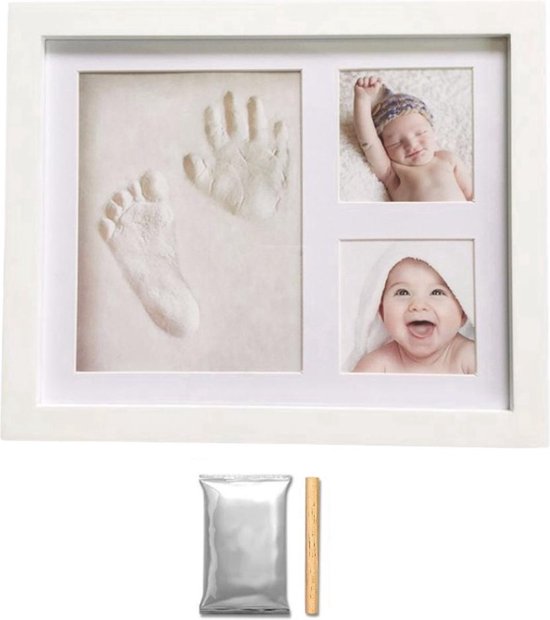 CHPN - Voetafdruk baby - Baby Voetafdruk en handafdruk in een fotolijstje - Baby-Fotolijsten met kleiafdruk - Kraamcadeau - Babyshower - Wit - Fotolijst met afdruk van CHPN — afbeelding 4
