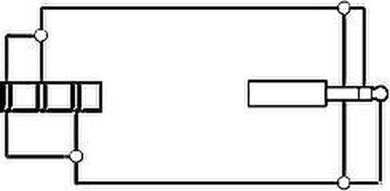 Schema van een 6,35mm jack naar 3,5mm jack stereo audio adapter.
