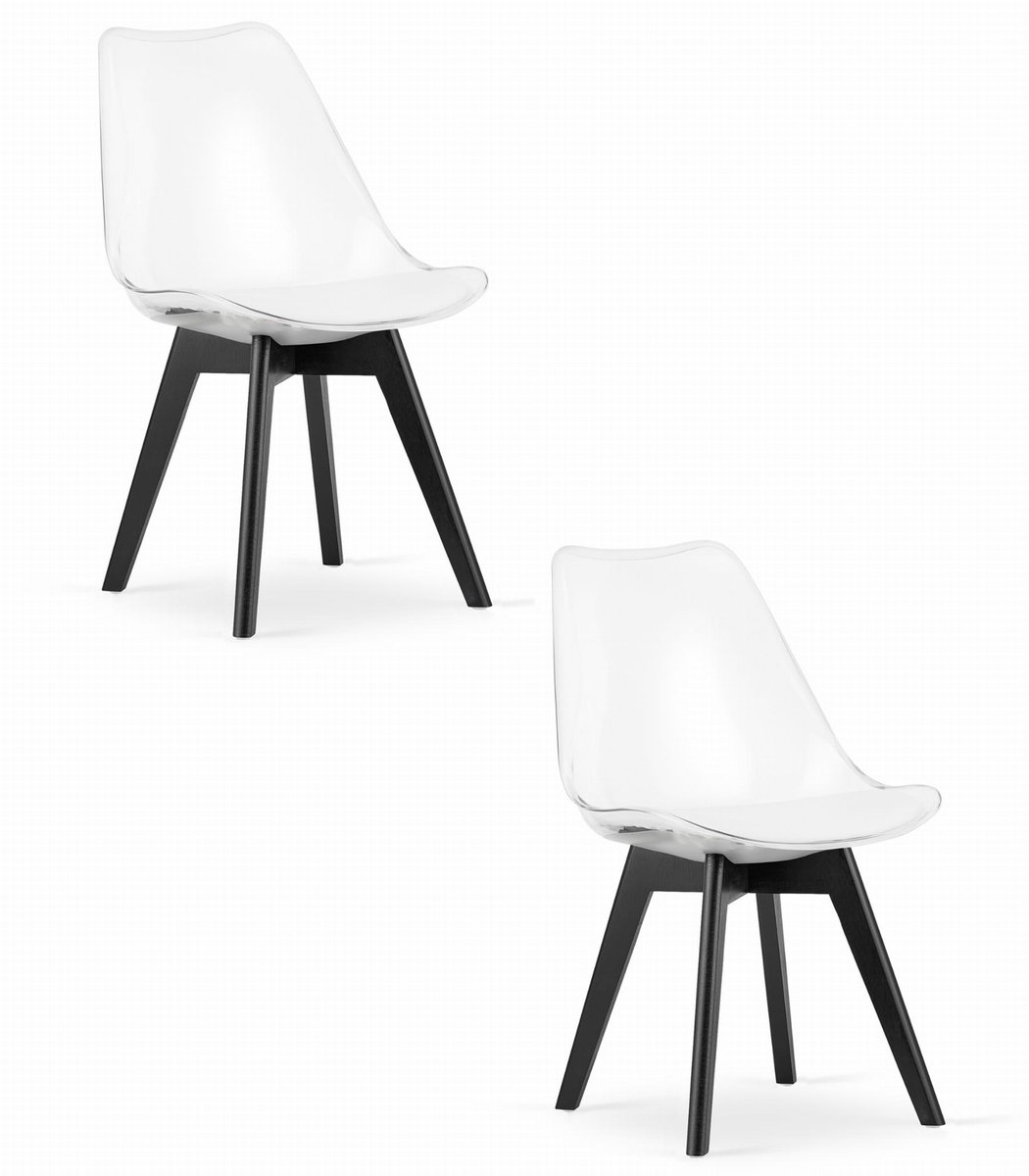 LEOBERT Set van 2 Stoelen MARK – Transparant, Zwarte Poten, Kunststof Zitting met Kunstlederen Kussen, Strak Design, Ergonomisch, Geschikt voor Keuken, Eetkamer, Kantine en Werkruimte, Max. 120 kg