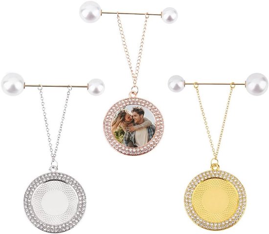 Foto: 3 stuks foto bedels memorial bruids boeket charm veiligheid pin broche platte ronde frame bloem boeket pin voor bruidbruiloft