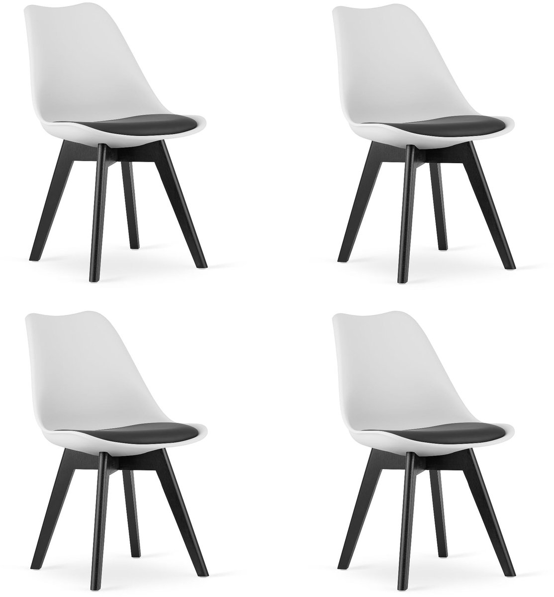 LEOBERT Set van 4 Stoelen MARK – Wit/Zwart, Zwarte Poten, Kunststof Zitting met Kunstlederen Kussen, Strak Design, Ergonomisch, Geschikt voor Keuken, Eetkamer, Kantine en Werkruimte, Max. 120 kg