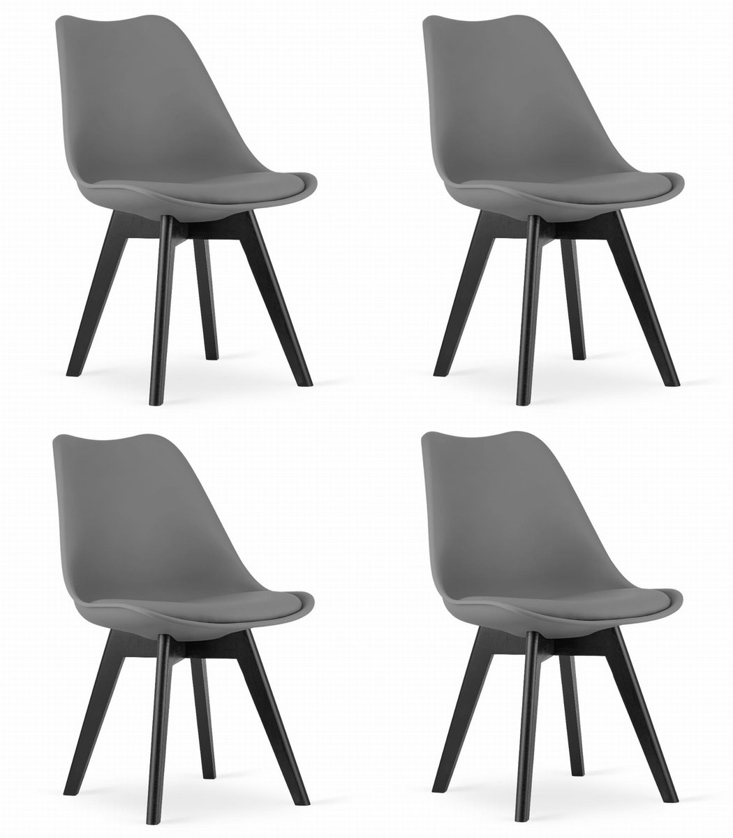 LEOBERT Set van 4 Stoelen MARK – Grafietgrijs, Zwarte Poten, Kunststof Zitting met Kunstlederen Kussen, Strak Design, Ergonomisch, Geschikt voor Keuken, Eetkamer, Kantine en Werkruimte, Max. 120 kg