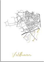 DesignClaud Veldhoven Plattegrond Stadskaart poster met goudfolie bedrukking A4 + Fotolijst wit