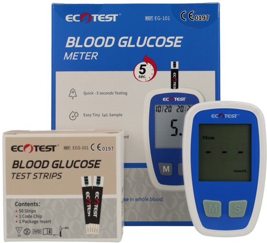 Bloedsuikermeter Startpakket - Bloedglucosemeter + 50 Teststrips en Lancetten - Draagtasje en Batterij Inbegrepen - Makkelijk Thuis Testen