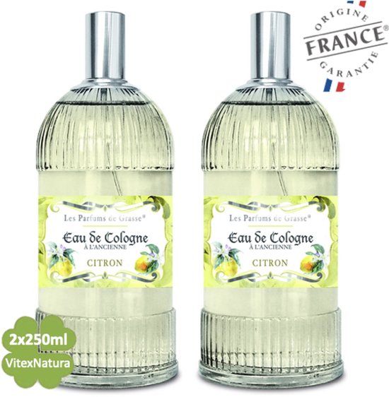 Citroen Eau de Cologne 2 x 250 ML | merk A L'Ancienne | unisex | multifunctioneel als parfum, roomspray en fris linnengoed | Franse Parfum de Grasse