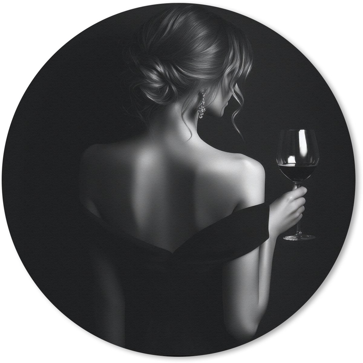 Muismat rond 40x40 cm - Mousepad Vrouw - Wijn - Jurk - Ronde muismatten