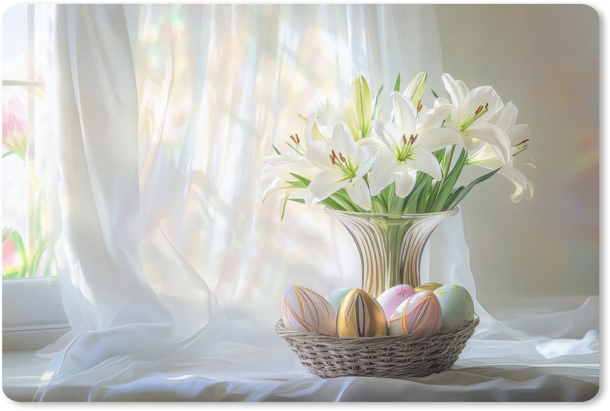 Muismat 27x18 cm - Mousepad Vaas - Eieren - Bloemen - Muismatten