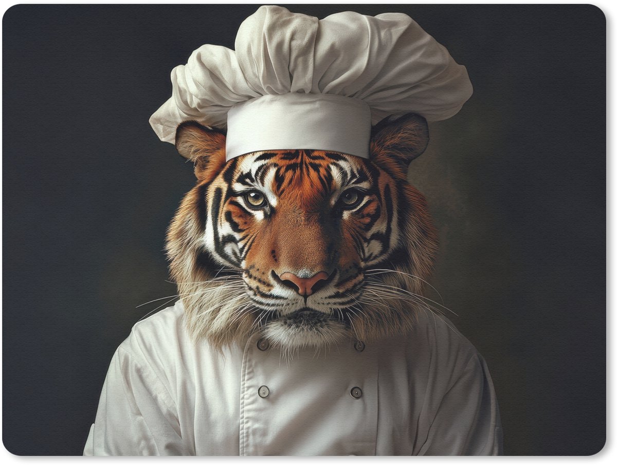 Muismat 23x19 cm - Mousepad Tijger - Kokskleding - Bruin - Muismatten