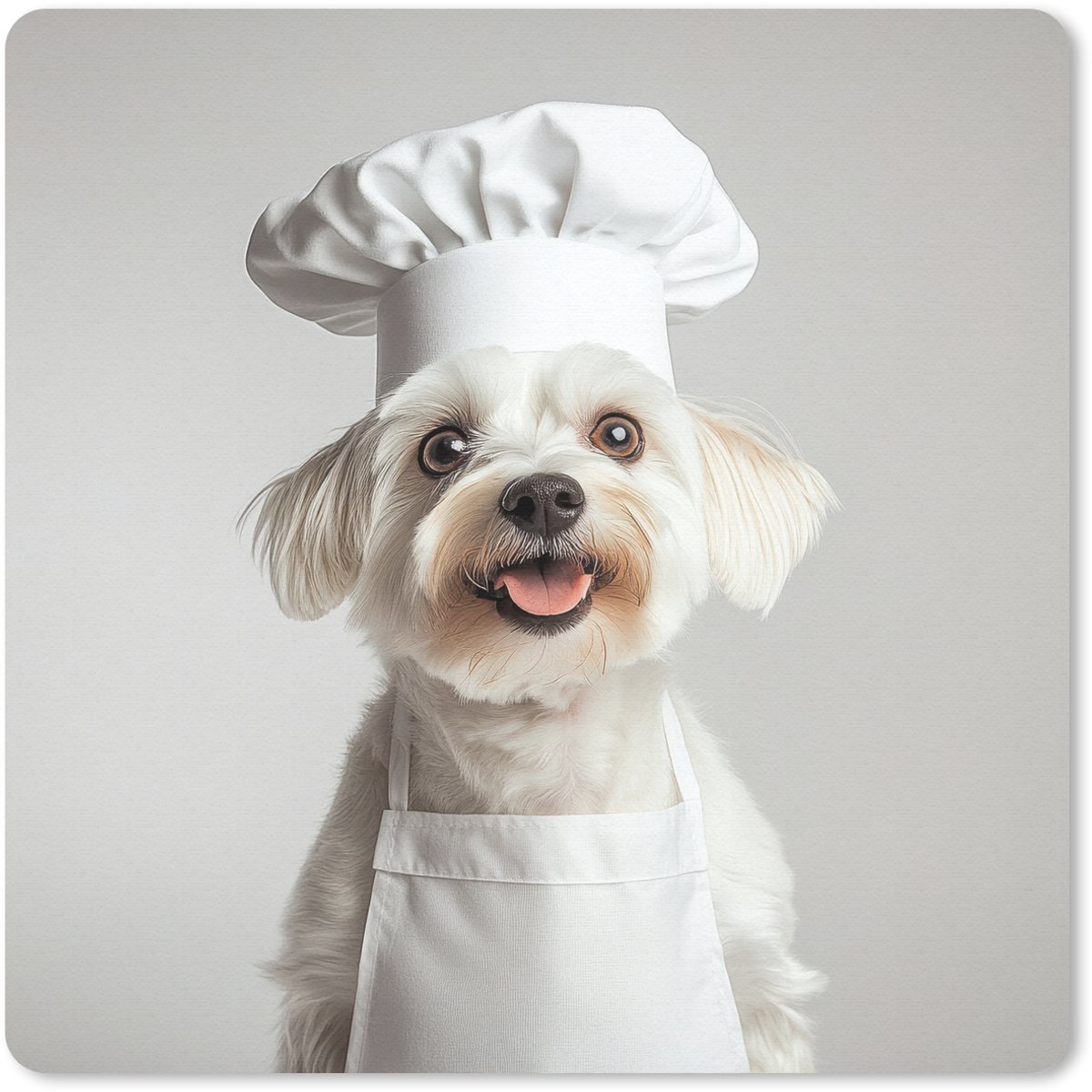 Muismat 20x20 cm - Mousepad Hond - Wit - Kok - Muismatten