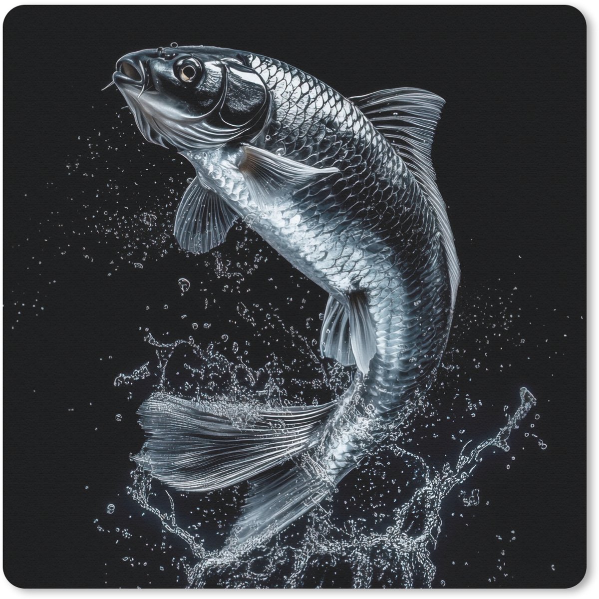 Muismat 30x30 cm - Mousepad Vis - Koi - Zwart - Water - Muismatten
