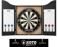 KOTO - Darts Center Zwart - Classic Dartbord - Darts (6x) - Throwline - Whiteboard + Marker - Dartset - Dartkabinet