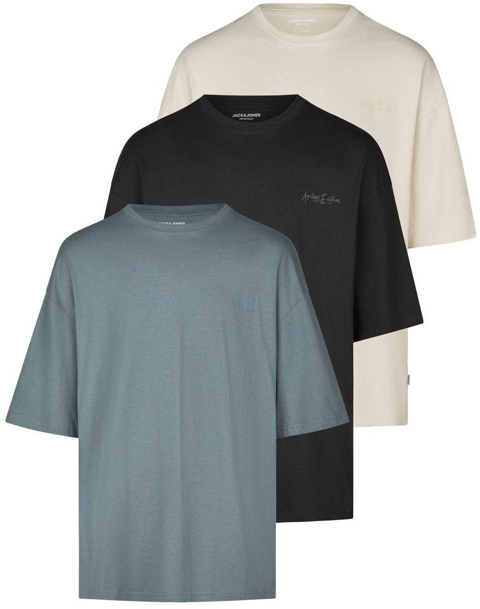 Jack & Jones Heren T-Shirt JJECHARGE 3 Pack bequem Veelkleurig L Ronde Hals Volwassenen gemaakt van 100% katoen