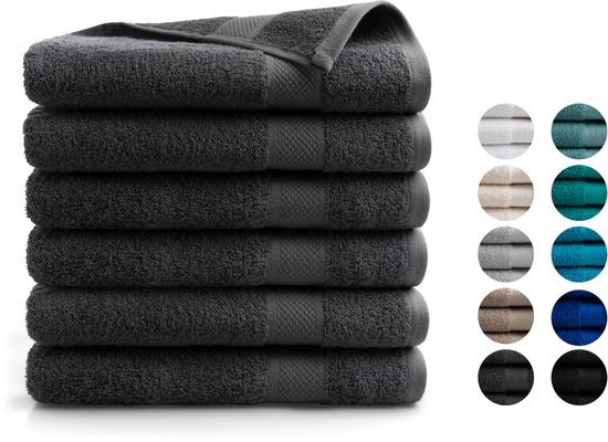 DoubleDry XL Handdoeken 70 x 140 - set van 6 - Hotel kwaliteit 500 g/m2 - 6x Antraciet