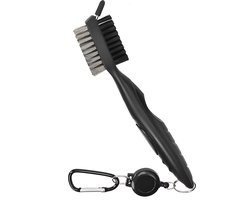 Stripe Golf Club Cleaning Brush – 3-in-1 Groove Cleaner met Uitschuifbare Clip (60cm) – Messing & Nylon Borstels – Ergonomisch Ontwerp – Zwart
