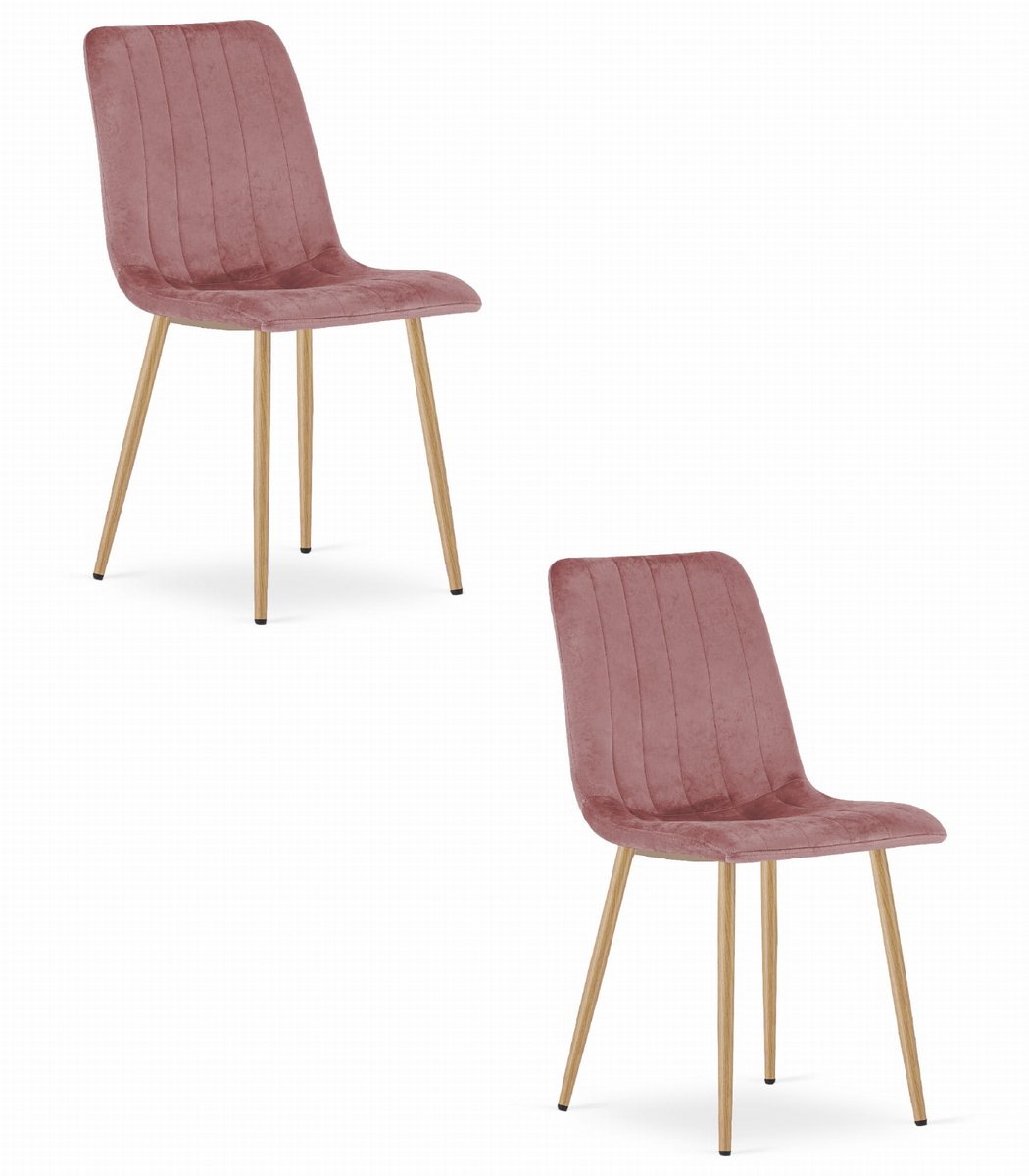 LEOBERT Set van 2 Eetkamerstoelen LAVA - Donkerroze - Houtlook Metalen Poten - Velvet Bekleding - Industriële Stijl, Max. 110 kg, Ergonomisch Design, Comfortabele Zitting