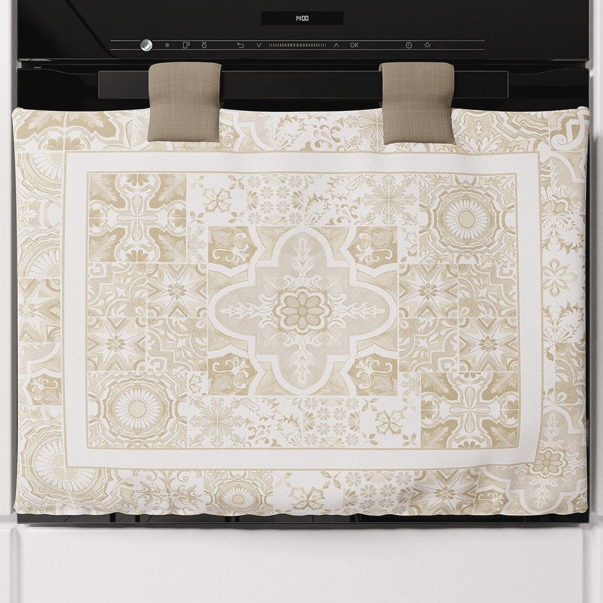 Ovenafdekking met moderne digitale print - Vietri Taupe, ideaal keukentextiel