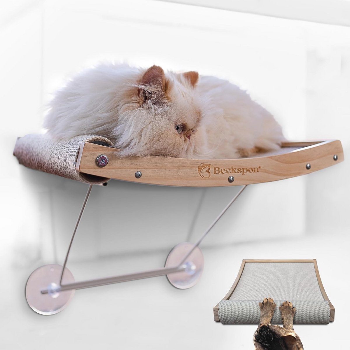 Opvouwbare kattenhangmat met krabpaal - Voor ramen, 20 kg draagvermogen, beige