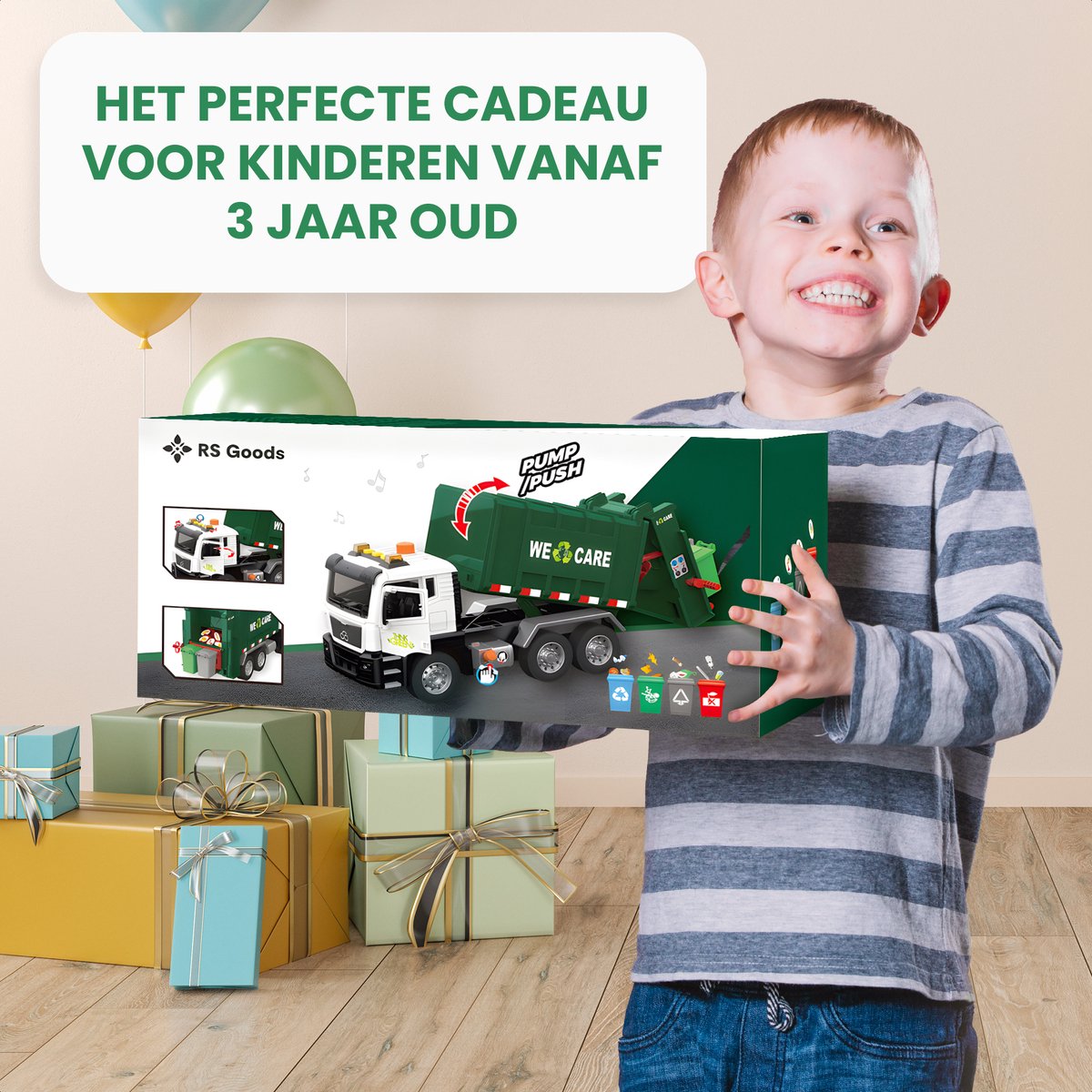 Speelgoed Truck Vuilniswagen - Met 4 Kleine Vuilnisbakken - Speelgoed Autos Jongens - Auto Speelgoed - Speelgoed 2 Jaar - Speelgoed 3 Jaar - Speelgoed 4 Jaar - Jongens Speelgoed — afbeelding 8