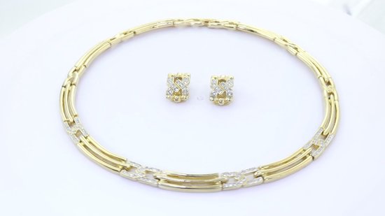 Behave – Parure de bijoux – Couleur or – Cristal – Collier + Clips oreilles – Classique – 42 cm – Emballage cadeau