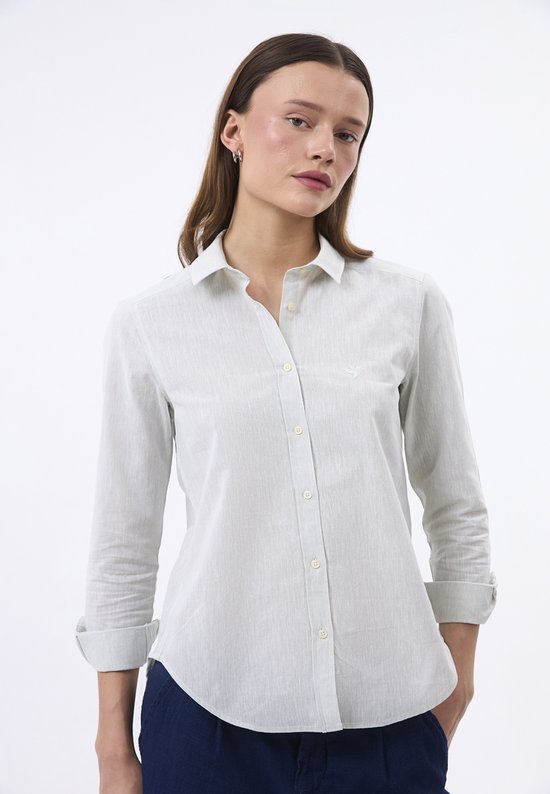 Chemise Felix Hardy en Blend de lin et de Katoen - Chemise femme vert clair chiné - S