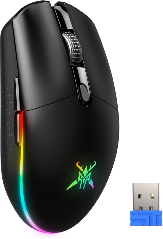 StayPowered Draadloze Gaming Muis - Ultieme Snelheid en Precisie zonder Kabels - 8000 DPI Instelbaar - 2.4G Draadloos & USB-C Bedraad - Programmeerbare Knoppen - RGB Verlichting - Ultralicht - Ergonomisch - Zwart - Levering Sneller dan Aangegeven!