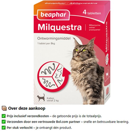 Beaphar Milquestra Ontworming Tabletten Kat 2 - 12 kg 4 tabletten