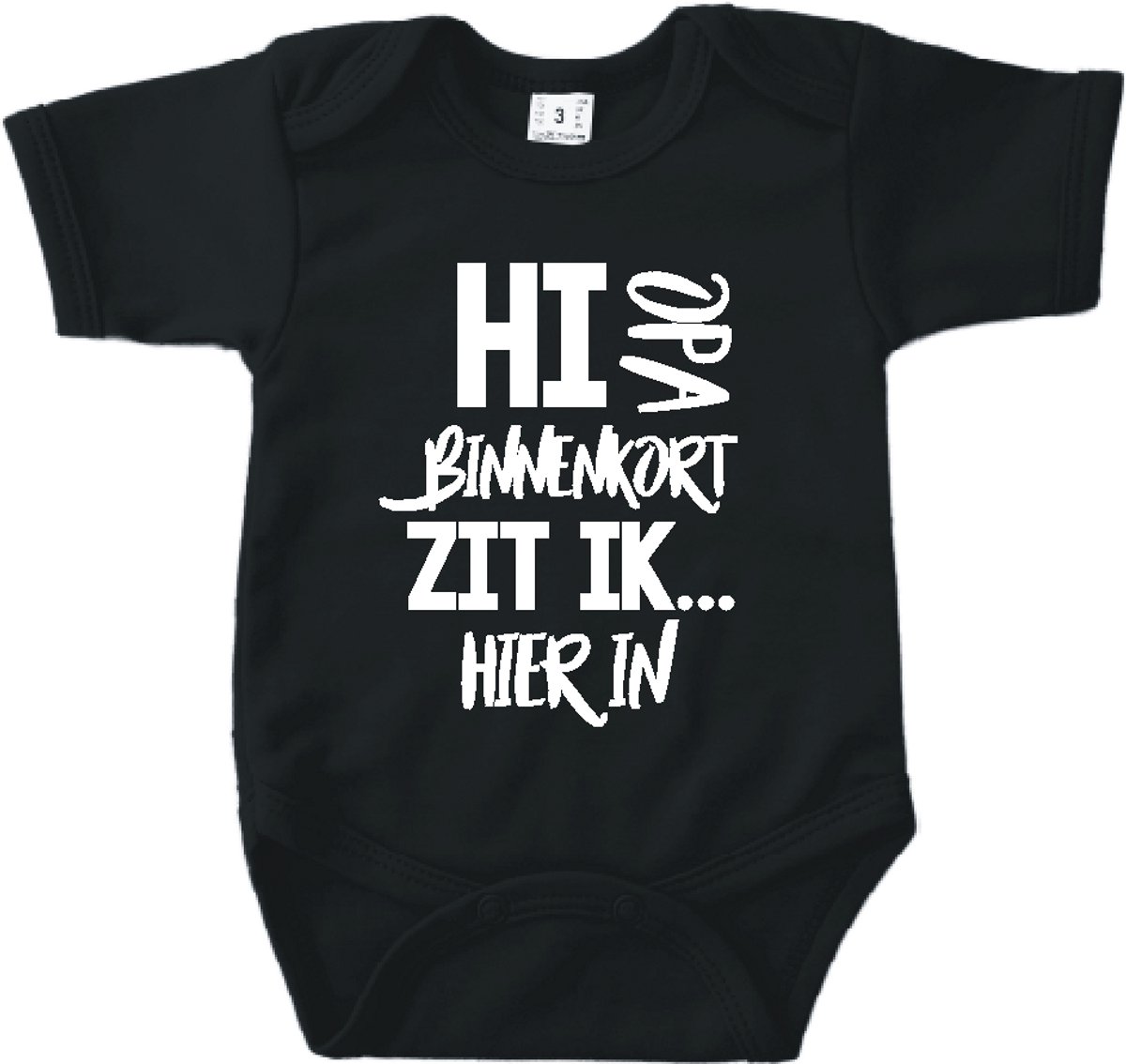 Baby romper met tekst zwangerschap aankondiging | Hi Opa binnenkort zit ik hierin | Zwart | korte mouw | maat 56 cadeautje zwangerschap aankondiging bekendmaking | Cadeautje 100% katoen.