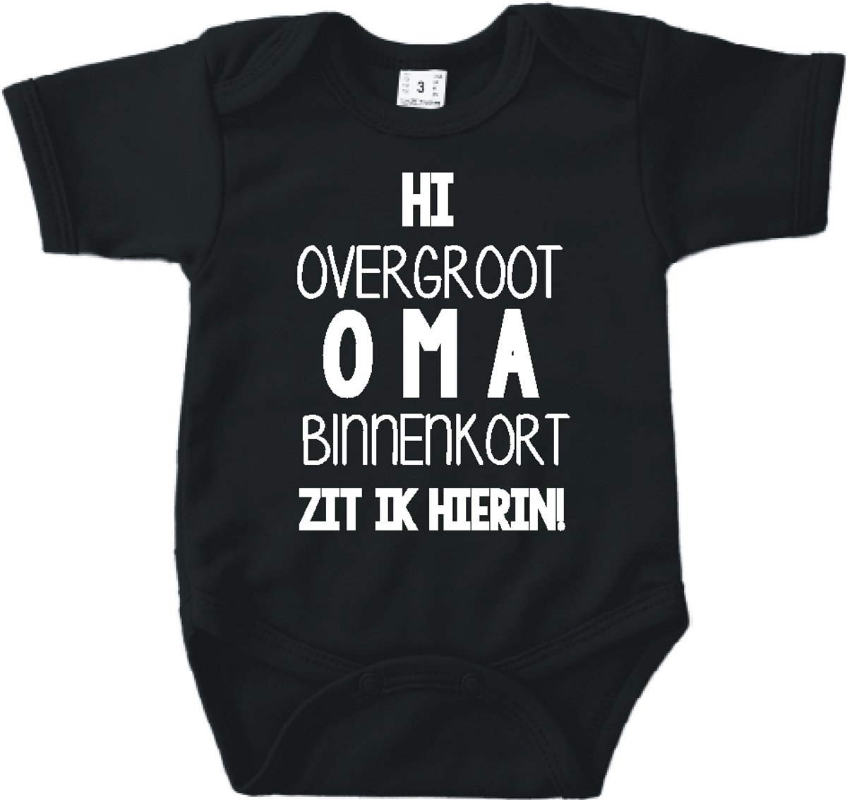 Baby romper met tekst zwangerschap aankondiging | Hi overgroot Oma binnenkort zit ik hierin | Zwart | korte mouw | maat 56 cadeautje zwangerschap aankondiging bekendmaking | Cadeautje 100% katoen.