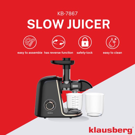 Klausberg Slow Juicer KB-7867 - 150W - 700 ml - Cold Press - Groenten en Fruitpers - Roségouden Accenten - Luxe Design & Hoog Saprendement van Klausberg — afbeelding 3