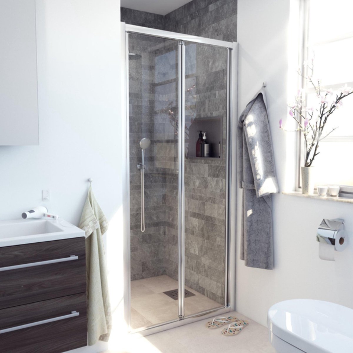 FugaFlow Efficiente Vetro Vouwdeur - 90x190cm - 6mm veiligheidsglas - alu profiel - anti kalk - chroom