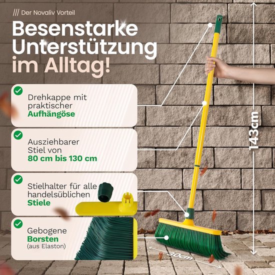 Klauwbezemset 30 cm kunststof met telescopische steel gebogen borstels tuinbezem straatbezem veegbezem bladbezem (1, 30 cm bezem met steel) van Xclou — afbeelding 4