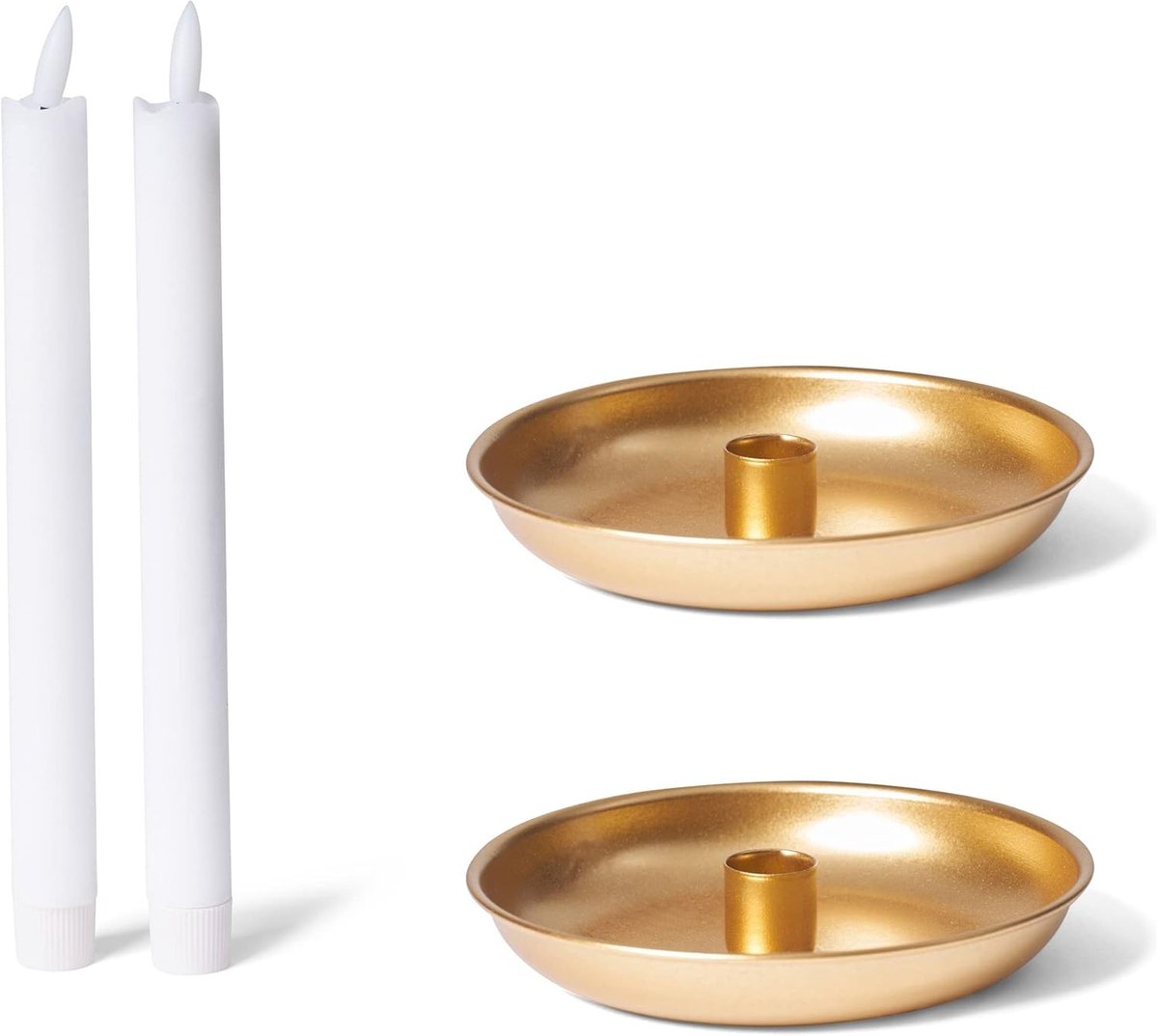 Novaliv 2x kaarsenhouders 18cm goud Kerstkaarshouder met premium stokkaars LED op batterijen flikkerend effect elektrische kaarsenhouder Adventskrans tafelkaarsen woonkamerdecoratie
