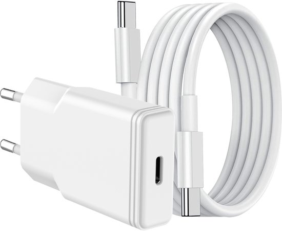 USB C Adapter 20W snellader met (1m) USB C naar USB C kabel Geschikt voor Samsung Galaxy A56 / A36 / A26 / S25 / S25 Ultra / S25 Edge / A16 / A25/A34/A35/A53/ A54 / A55 / S22 / S23 FE / S24 / S24 Ultra / S24 FE / iPhone 15 / 15 Pro / 16 / 16 Pro Max